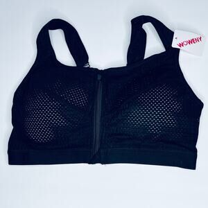 Woweny Zip Front Black Racerback Sports Bra New XXL